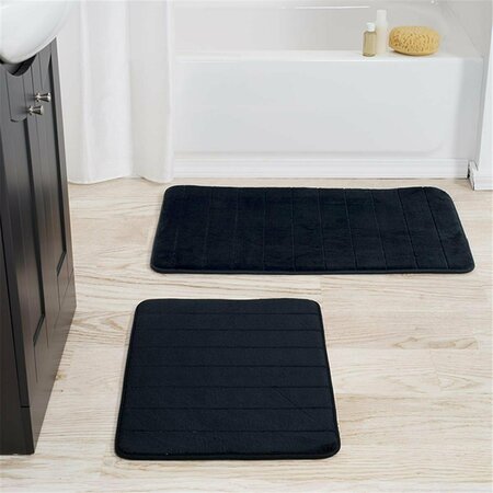 DAPHNES DINNETTE 2 Piece Memory Foam Striped Bath Mat Set - Black DA3238775